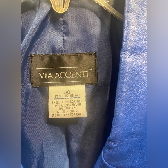 VIA CORTESA Men's Blue Leather Jacket - Picture 3 of 7